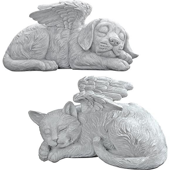 Cat Angel Pet Memorial Grave Marker Tribute Statue, 10" Wide, 5" Deep, 5" High - Picture 4 of 6